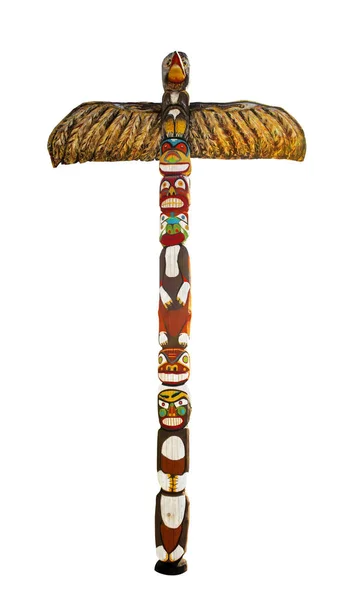 Pólo Totem Madeira Colorido Isolado Fundo Branco Caminho Incluído — Fotografia de Stock