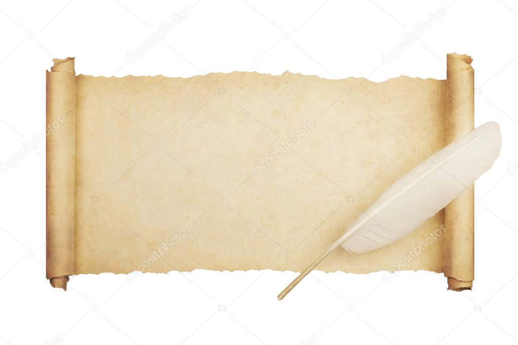 Scroll Paper with Feather Isolated