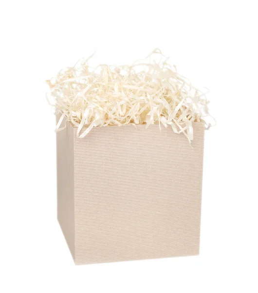 Kotak Kardus Untuk Hadiah Eko Diisi Dengan Kertas Putih Sedotan — Stok Foto