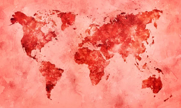 Карта Світу Червоному Акварельному Живописі Абстрактні Бриджі Папері — стокове фото