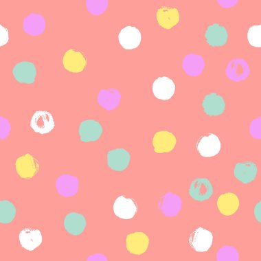 Dikişsiz el desen renkli daireler ile pembe arka plan çekilmiş.