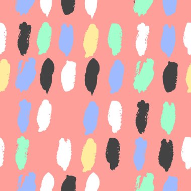 Küçük renkli fırça darbeleriyle pembe bir arka plan üzerinde basit el çizilmiş desen