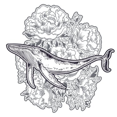 Anahat balina zengin peonies arka plan üzerinde