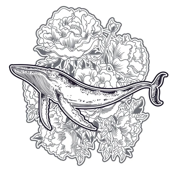 Anahat balina zengin peonies arka plan üzerinde