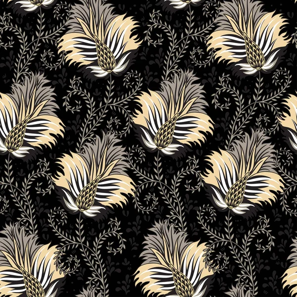Diseño Floral Sin Costuras Con Flores Beige Sobre Fondo Negro — Archivo Imágenes Vectoriales