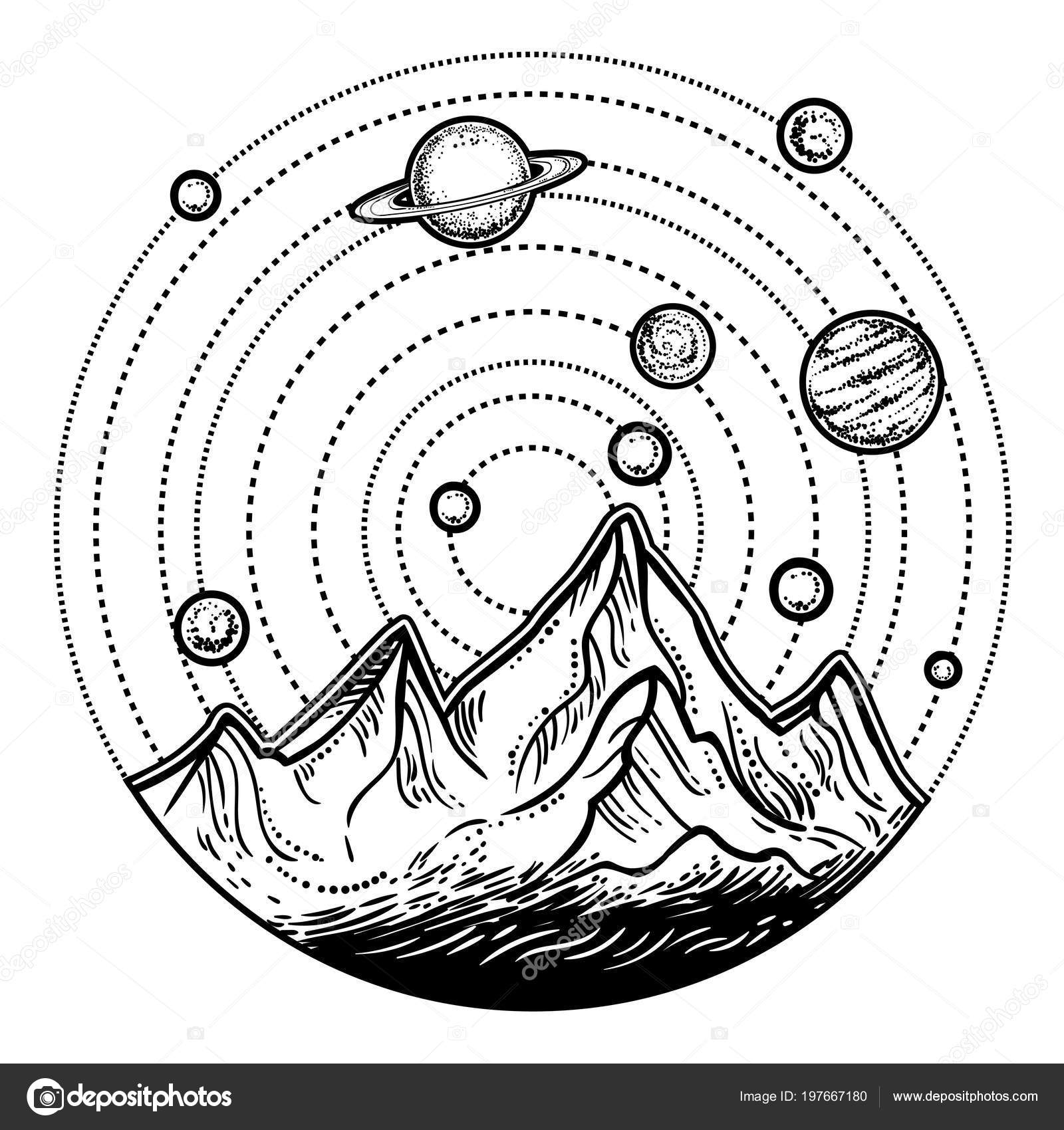 Beautiful Vector Illustration Nature Landscape Mountains Space Tattoo Art  Infinite Stock Vector Image by ©mazeina #197667180