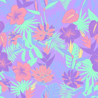 Güzel çiçekler ile sorunsuz tropikal orman çiçek desenli