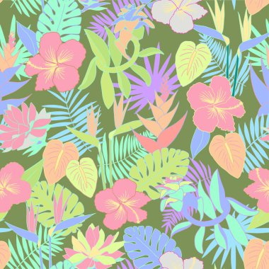 Güzel çiçekler ile sorunsuz tropikal orman çiçek desenli