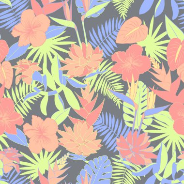 Güzel çiçekler ile sorunsuz tropikal orman çiçek desenli