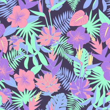Güzel çiçekler ile sorunsuz tropikal orman çiçek desenli