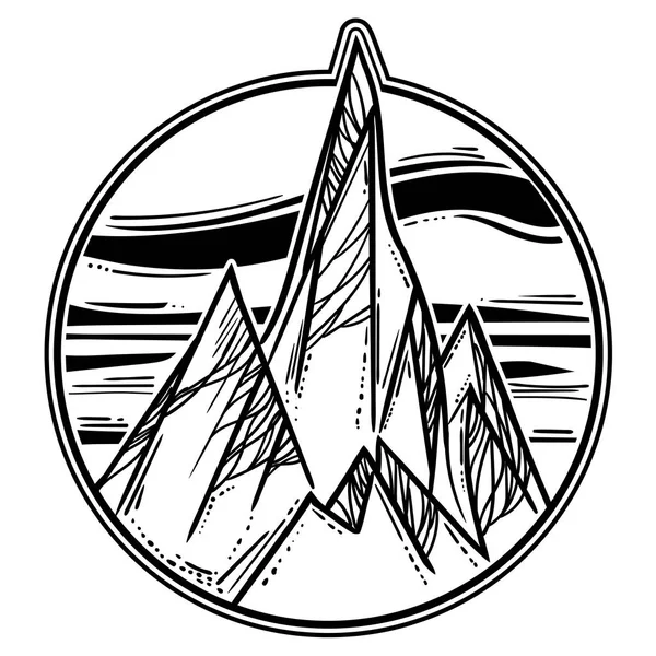 Krásný Vektorové Ilustrace Přírodní Krajina Hory Mraky Tattoo Art Nekonečný — Stockový vektor