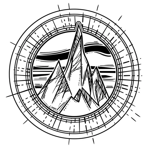 Belle Illustration Vectorielle Avec Paysage Naturel Montagnes Nuages Tatouage Espace — Image vectorielle