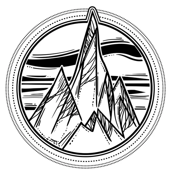Krásný Vektorové Ilustrace Přírodní Krajina Hory Mraky Tattoo Art Nekonečný — Stockový vektor