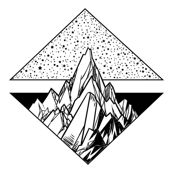 自然風景 山と星の美しいベクター イラスト 入れ墨の芸術 無限の宇宙 瞑想のシンボル — ストックベクタ