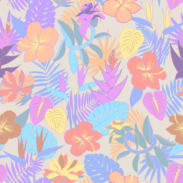 Patrón Floral Selva Tropical Sin Costuras Con Hermosas Flores — Archivo Imágenes Vectoriales