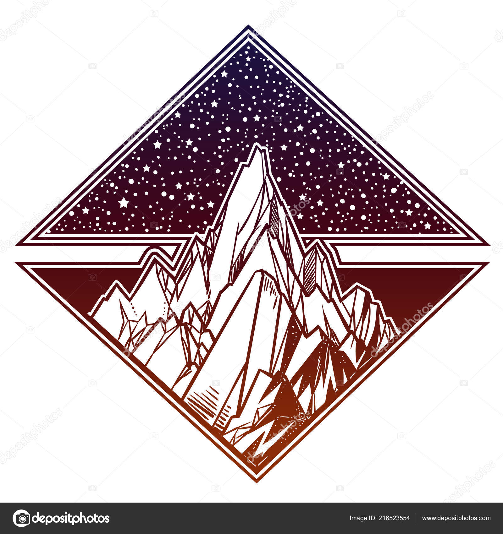 Vector Illustration Nature Landscape Mountains Tattoo Art Stock Vector  Image by ©mazeina #216523554