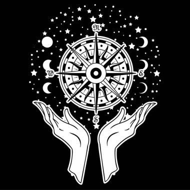 Cosmos arka plan üzerinde yıldız holding eller. Vektör çizim