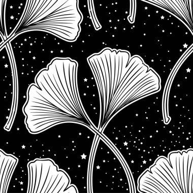 Ginkgo biloba el çizimi vektör çizimi yapar. Kusursuz desen. Çiçek arka planı