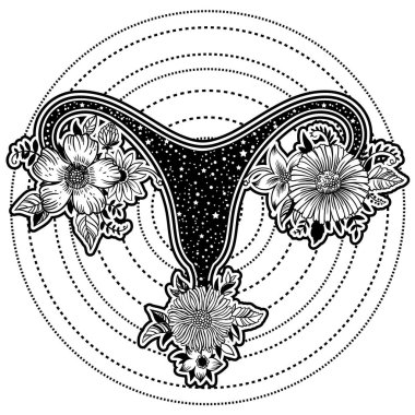 Çiçekli güzel dişi üreme organı. Feminizm kavramı, vektör çizim
