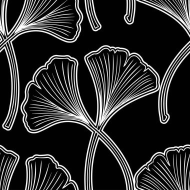 Ginkgo biloba el çizimi vektör çizimi yapar. Kusursuz desen. Çiçek arka planı