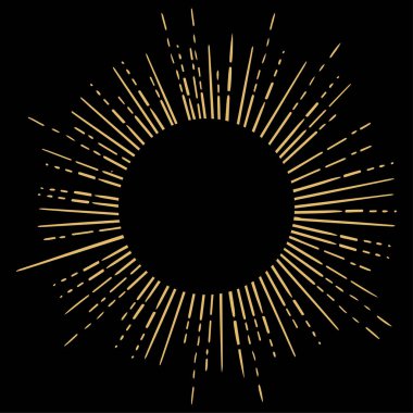 Retro güneş patlamaları çizim anahat. Vintage parlak güneş ışınları şekil, vektör çizim