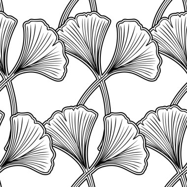 Ginkgo biloba el çizimi vektör çizimi yapar. Kusursuz desen. Çiçek arka planı