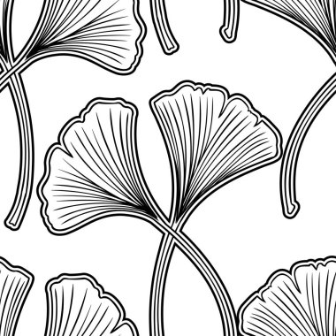 Ginkgo biloba el çizimi vektör çizimi yapar. Kusursuz desen. Çiçek arka planı