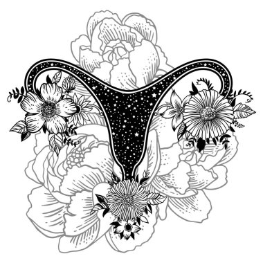 Çiçekli güzel dişi üreme organı. Feminizm kavramı, vektör çizim