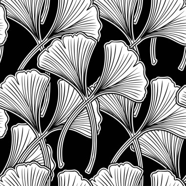 Ginkgo biloba el çizimi vektör çizimi yapar. Kusursuz desen. Çiçek arka planı