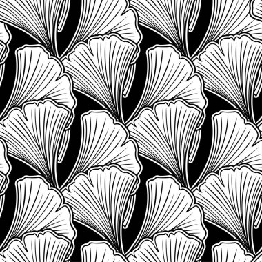 Ginkgo biloba el çizimi vektör çizimi yapar. Kusursuz desen. Çiçek arka planı