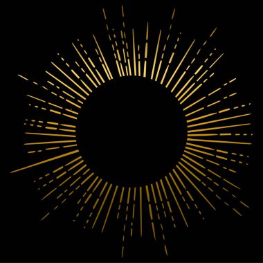 Retro güneş patlamaları çizim anahat. Vintage parlak güneş ışınları şekil, vektör çizim
