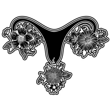 Beautiful female reproductive organ with flowers. Feminism concept, vector illustration clipart