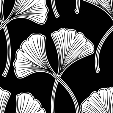 Ginkgo biloba el çizimi vektör çizimi yapar. Kusursuz desen. Çiçek arka planı