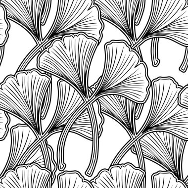 Ginkgo biloba el çizimi vektör çizimi yapar. Kusursuz desen. Çiçek arka planı