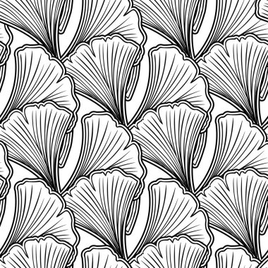 Ginkgo biloba el çizimi vektör çizimi yapar. Kusursuz desen. Çiçek arka planı