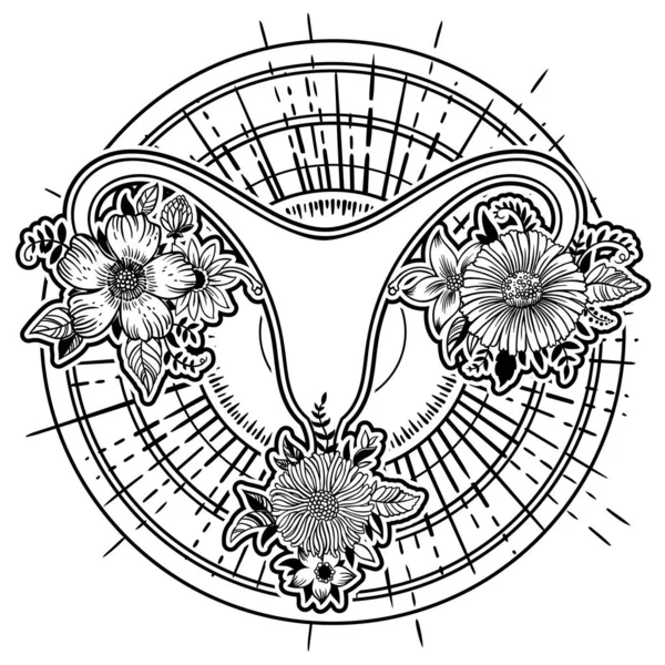 Hermoso Órgano Reproductor Femenino Con Flores Concepto Feminista Ilustración Vectorial — Archivo Imágenes Vectoriales