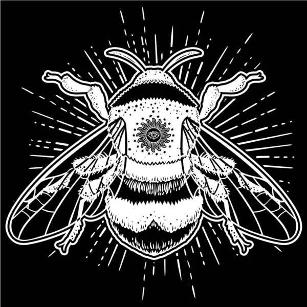 Bumblebee Illustrazione Vettoriale Disegnata Mano Tatuaggio Schizzo Ape Simbolo Mistico — Vettoriale Stock
