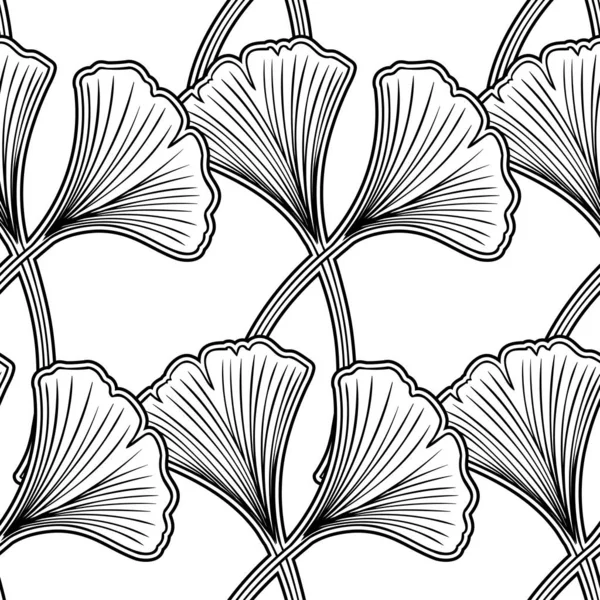 Ginkgo Biloba Blättert Handgezeichnete Vektorillustration Nahtloses Muster Floraler Hintergrund — Stockvektor