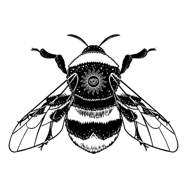 Bumblebee Ilustração Vetorial Desenhada Mão Desenho Arte Tatuagem Abelha Símbolo — Vetor de Stock