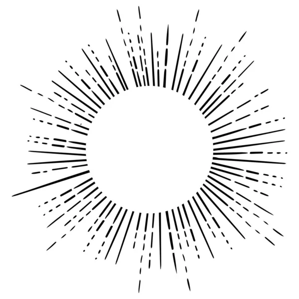 Esquema Dibujo Las Explosiones Sol Retro Forma Rayos Solares Radiantes — Vector de stock