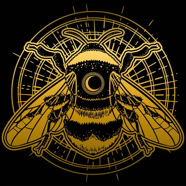 Bumblebee Ilustración Vectorial Dibujado Mano Tatuaje Arte Boceto Abeja Símbolo — Vector de stock