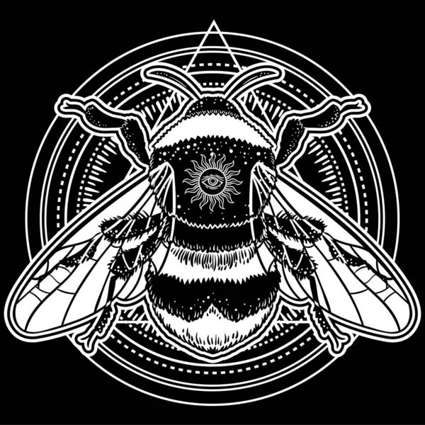Bumblebee Hand Desenat Ilustrație Vectorială Schiță Artă Tatuaj Albine Simbol — Vector de stoc