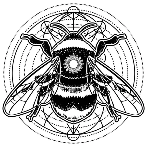 Bumblebee Illustrazione Vettoriale Disegnata Mano Tatuaggio Schizzo Ape Simbolo Mistico — Vettoriale Stock