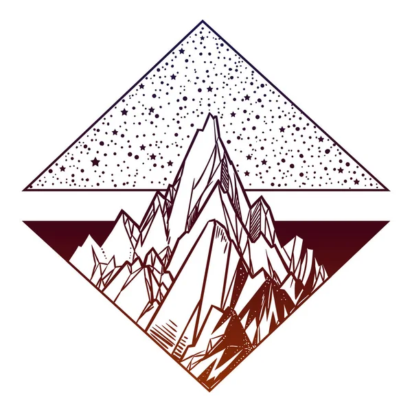 Vector Illustration Nature Landscape Mountains Tattoo Art — Stock Vector