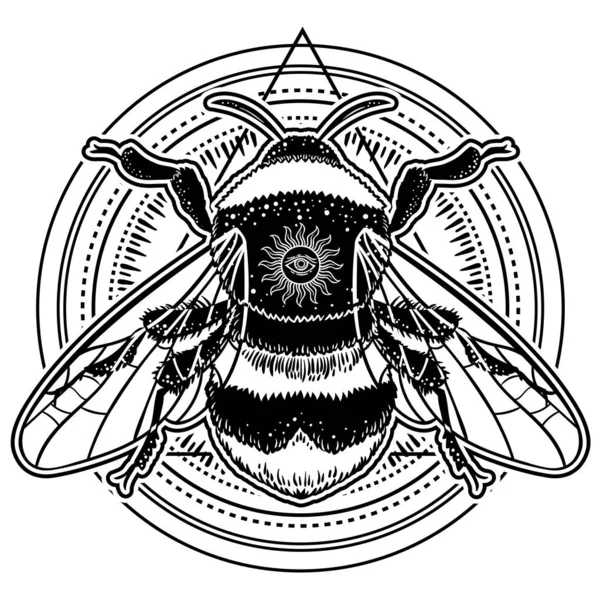Bumblebee Käsin Piirretty Vektori Kuva Tatuointi Taide Luonnos Mehiläinen Mystinen — vektorikuva