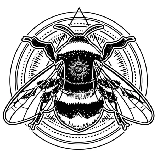 Bumblebee Illustrazione Vettoriale Disegnata Mano Tatuaggio Schizzo Ape Simbolo Mistico — Vettoriale Stock