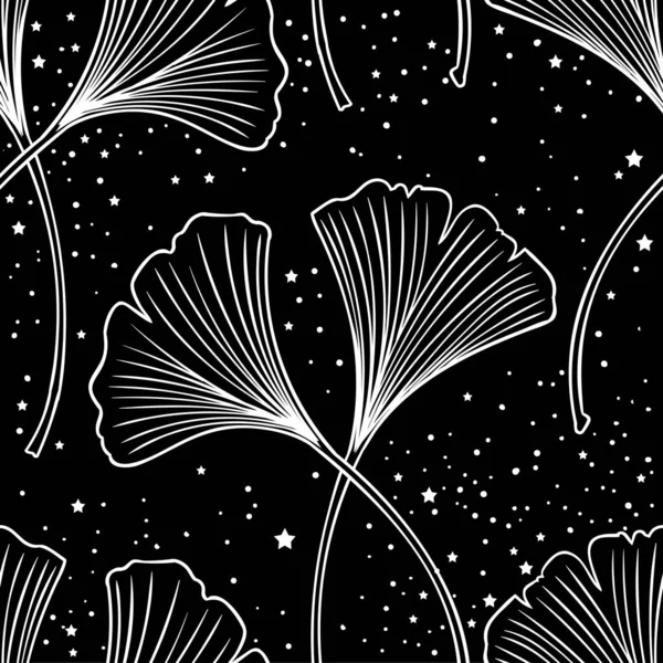 Ginkgo Biloba Blättert Handgezeichnete Vektorillustration Nahtloses Muster Floraler Hintergrund — Stockvektor