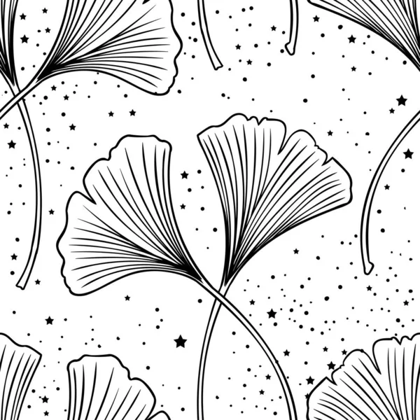 Ginkgo Biloba Deja Ilustración Vectorial Dibujada Mano Patrón Sin Costuras — Archivo Imágenes Vectoriales