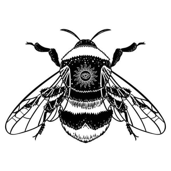 Bumblebee Ilustração Vetorial Desenhada Mão Desenho Arte Tatuagem Abelha Símbolo — Vetor de Stock