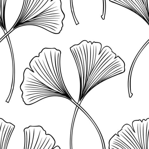 Ginkgo biloba el çizimi vektör çizimi yapar. Kusursuz desen. Çiçek arka planı